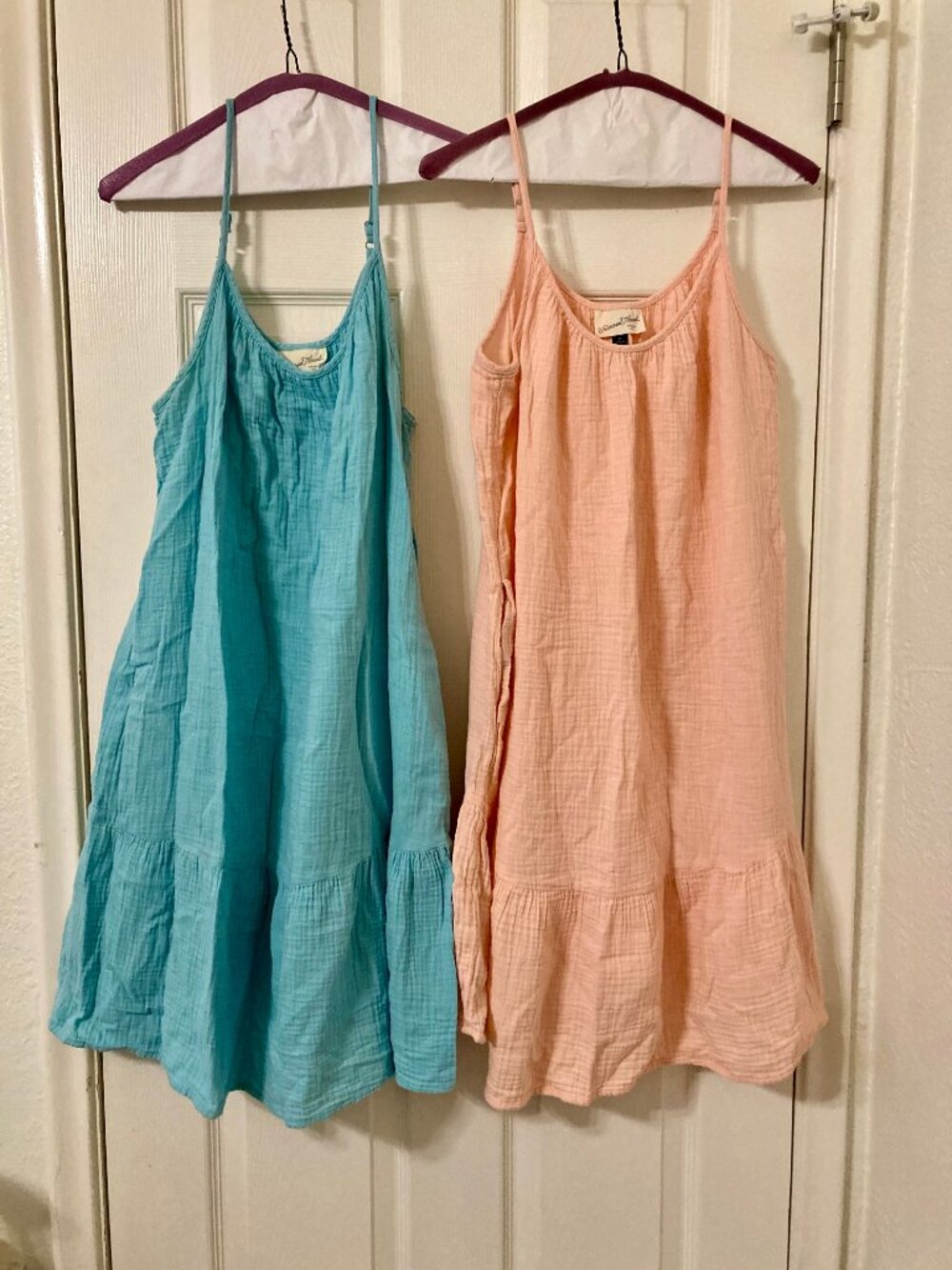 TWO dresses, SZ M, 100% COTTON Gauze Mini Dress or Swim Cover Ups, Aqua & Blush